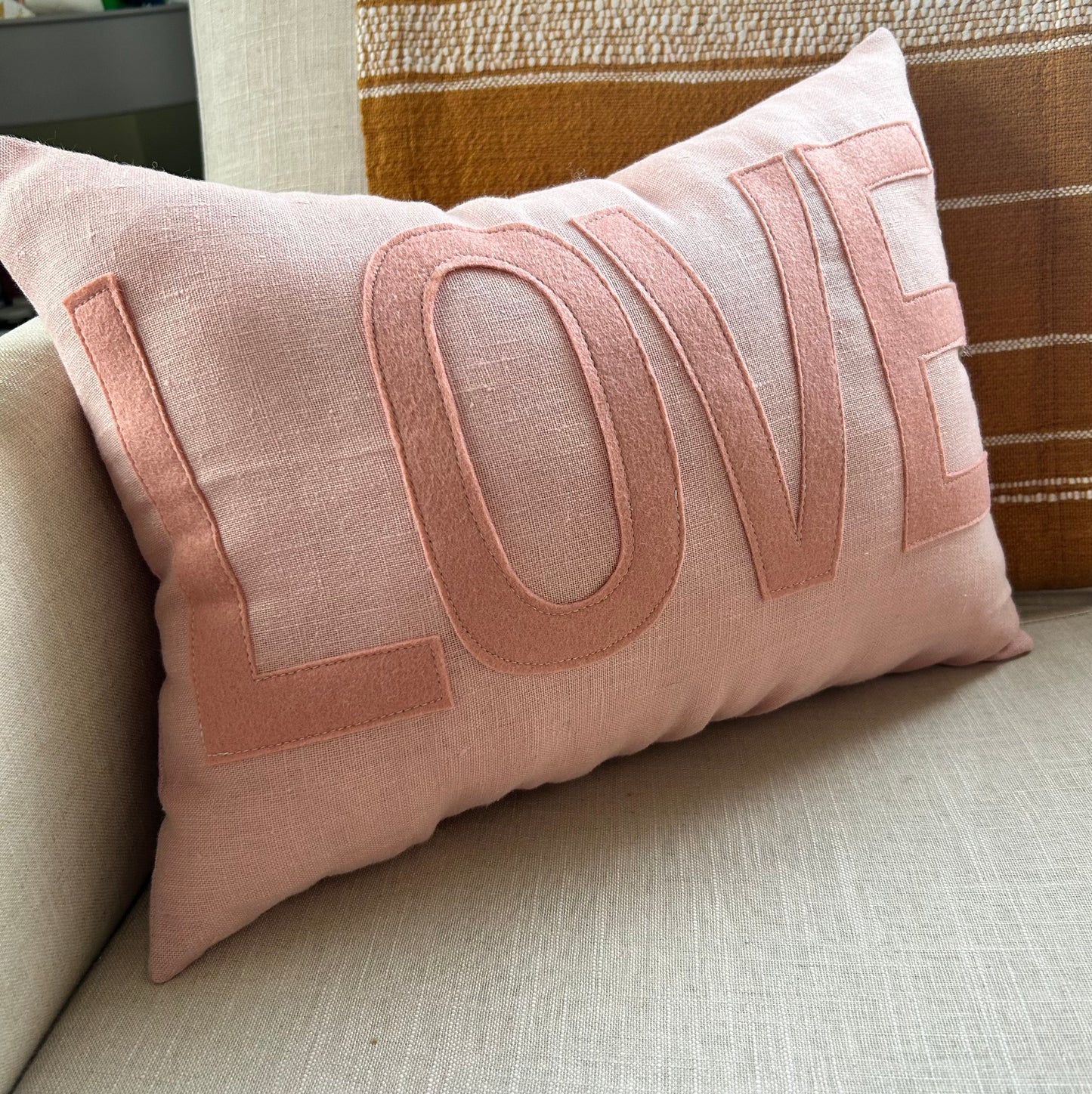 Pink Linen and Felt LOVE Pillow