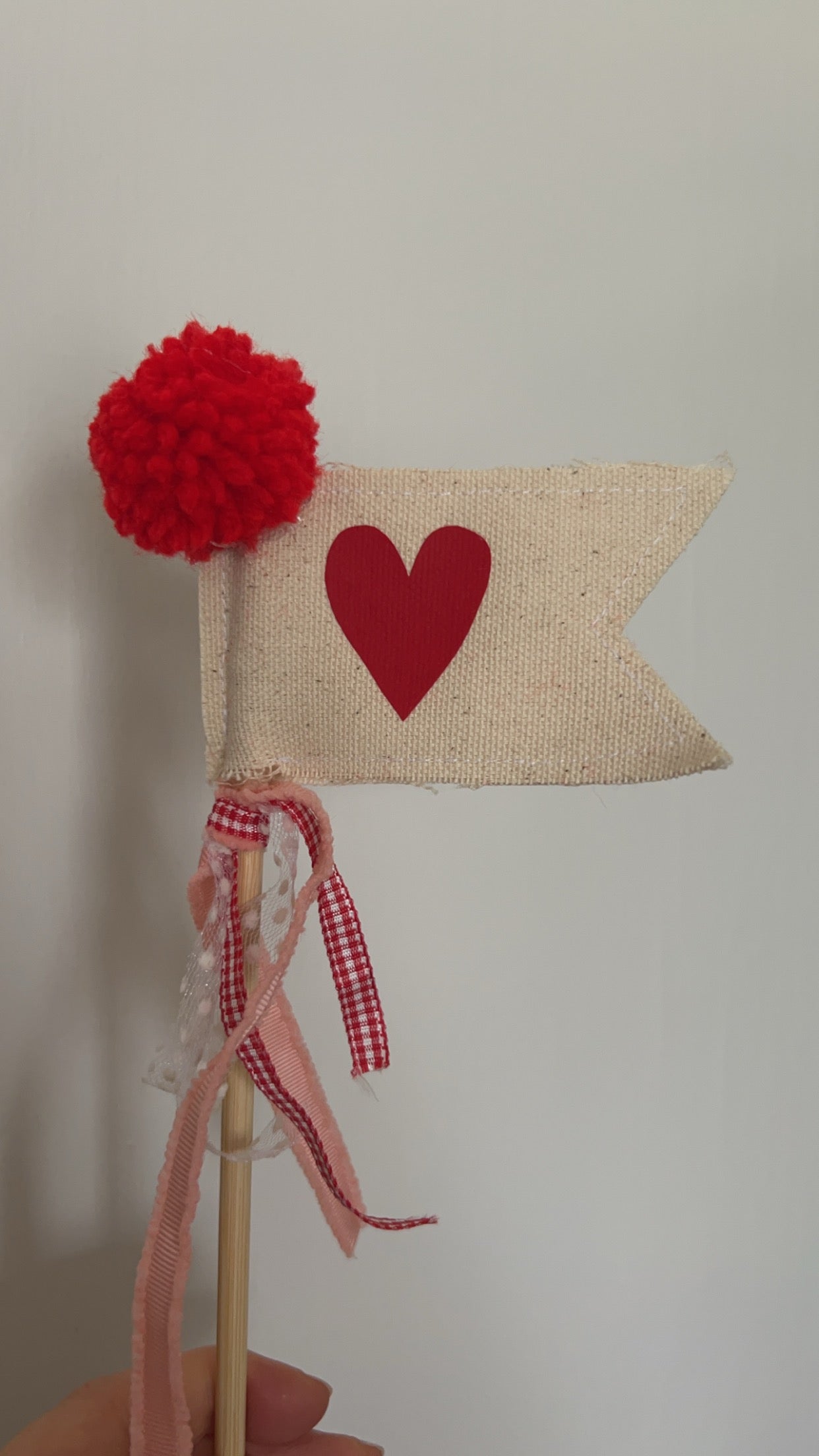 Red Heart Valentines Day Wand- Cake Topper Flag