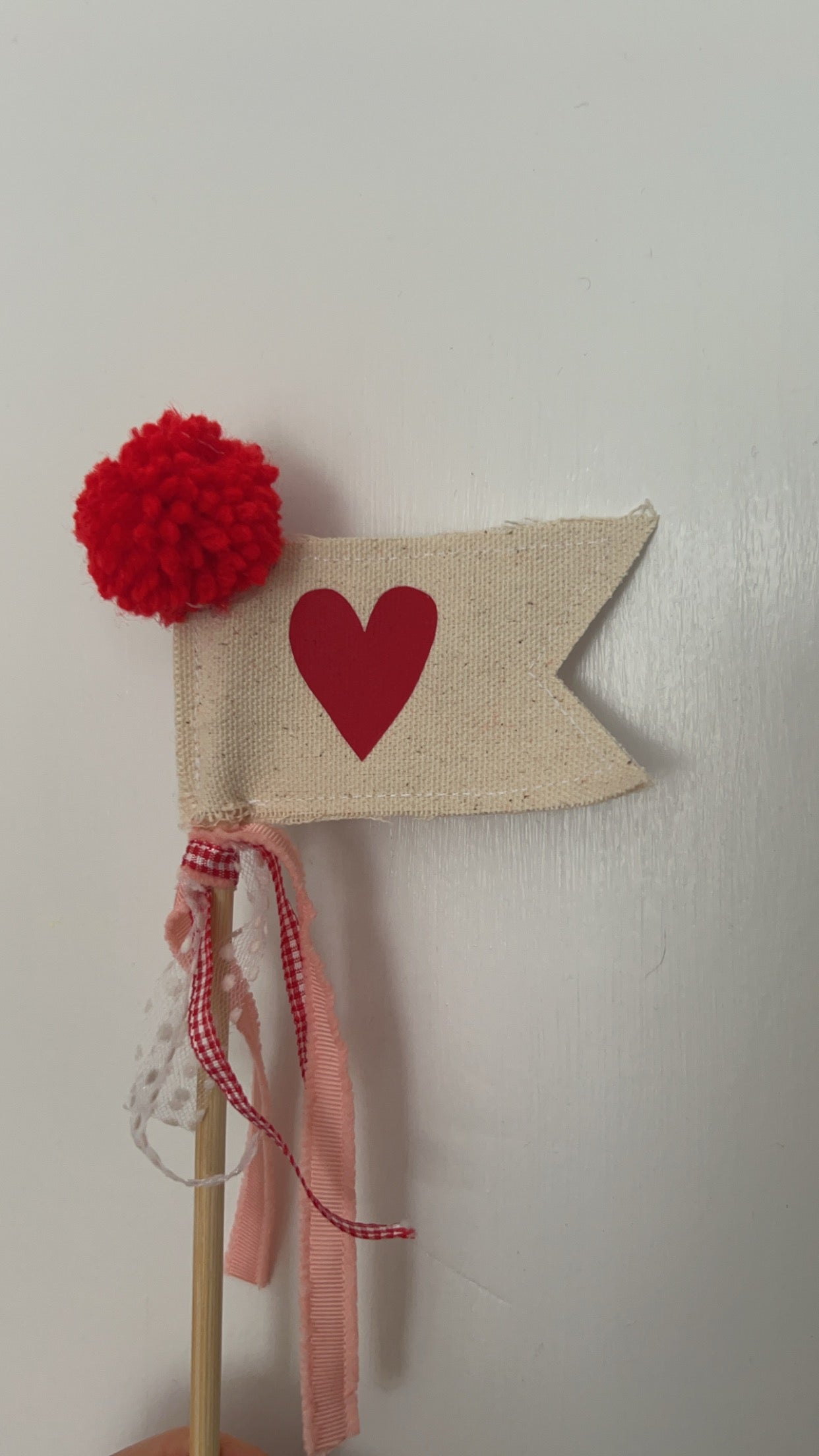 Red Heart Valentines Day Wand- Cake Topper Flag