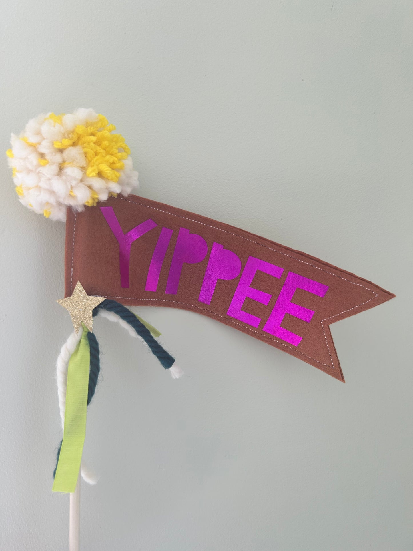 YIPPEE Pennant Flag Wand- Cake Topper- Party Decor