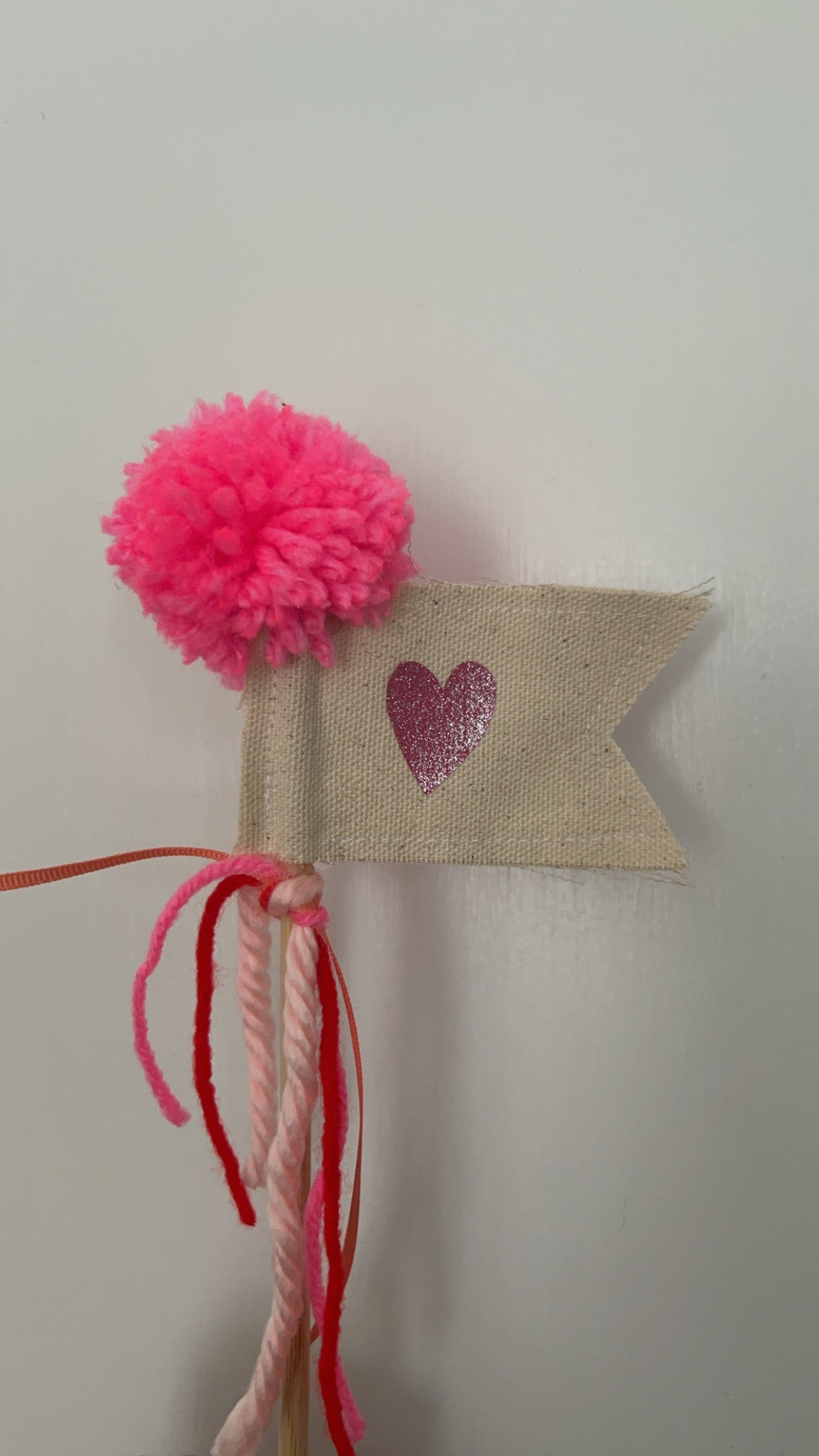Pink Glitter Heart Valentine Wand / Flag Cake Topper