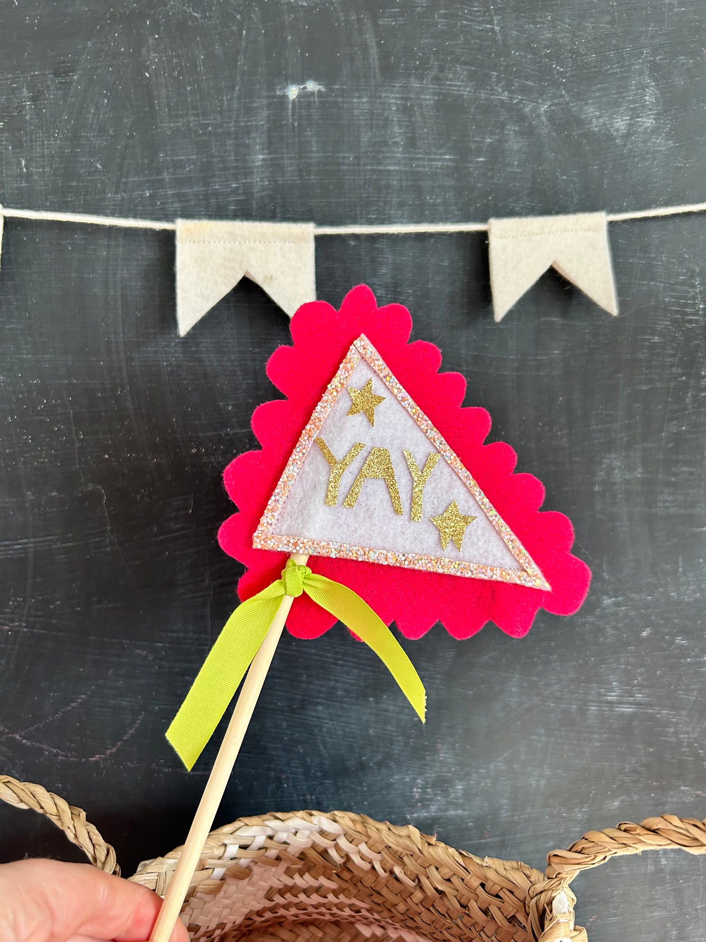 YAY Party Flag- Sign - Cake Topper- Pennant Wand