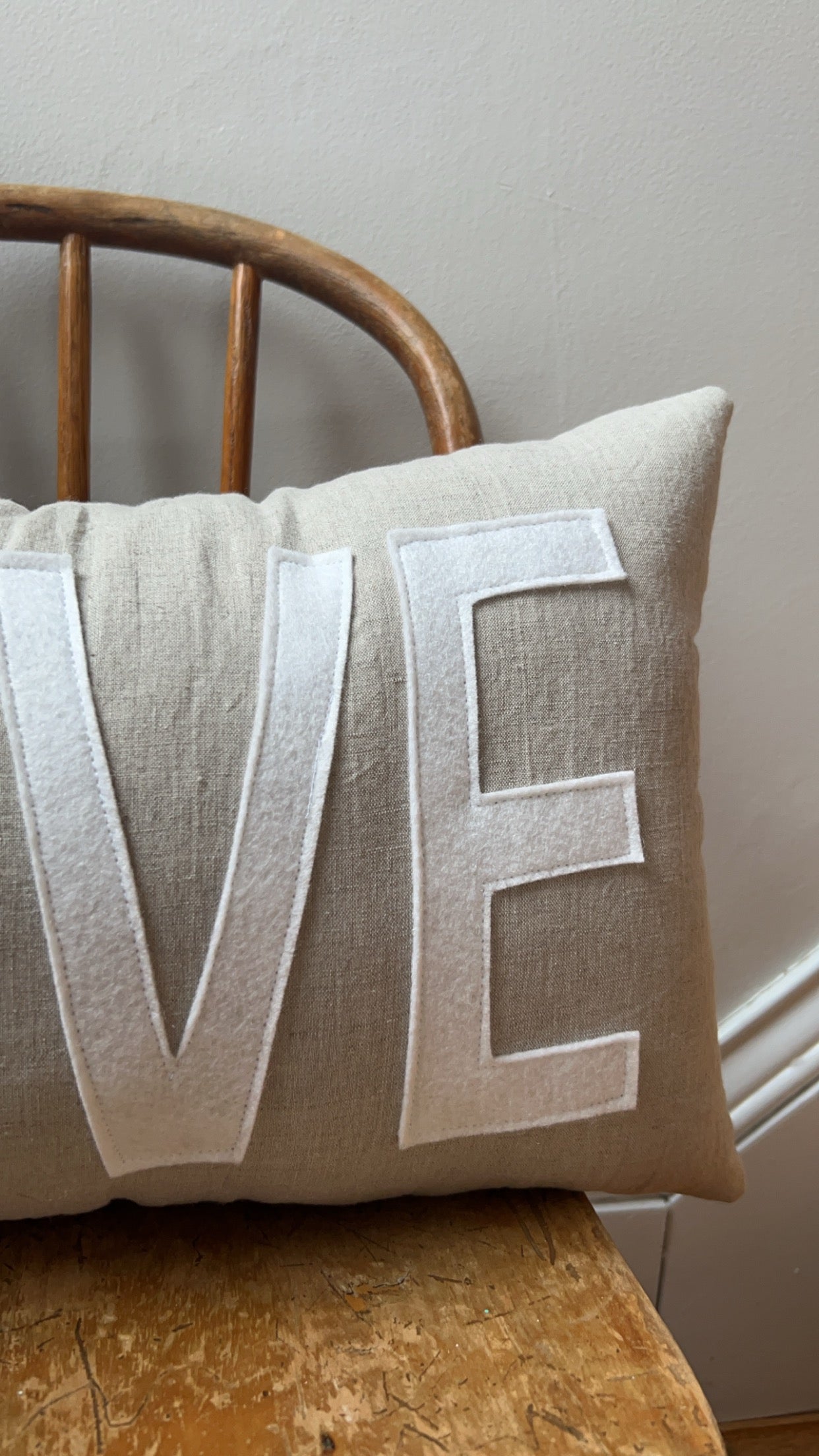 LOVE Pillow in Oatmeal Linen and White Felt