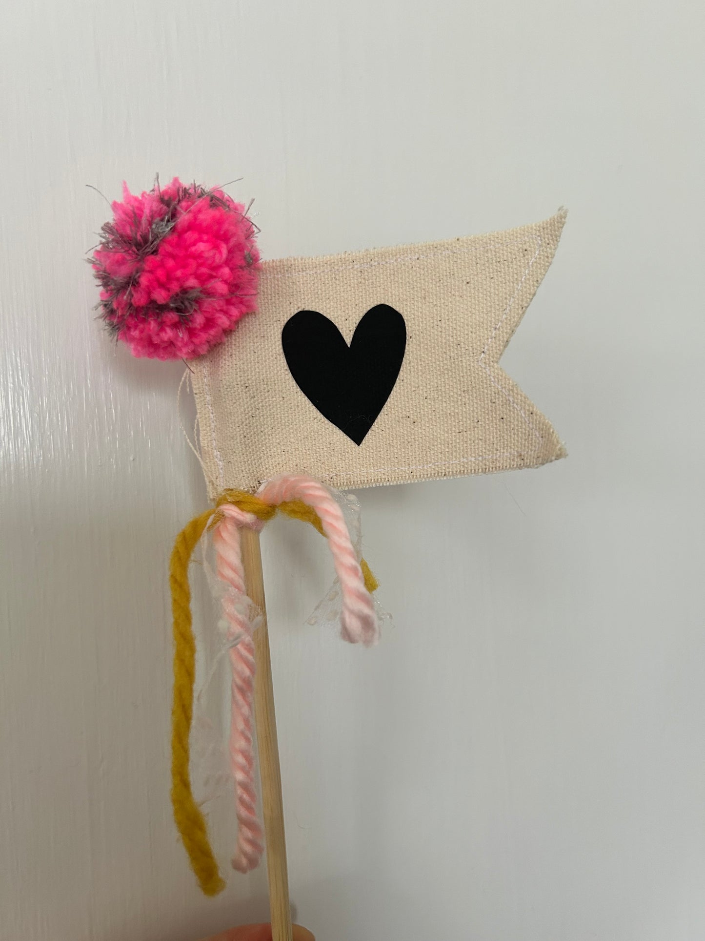 Black Heart Valentines Day Wand / Flag- Pennant Wand