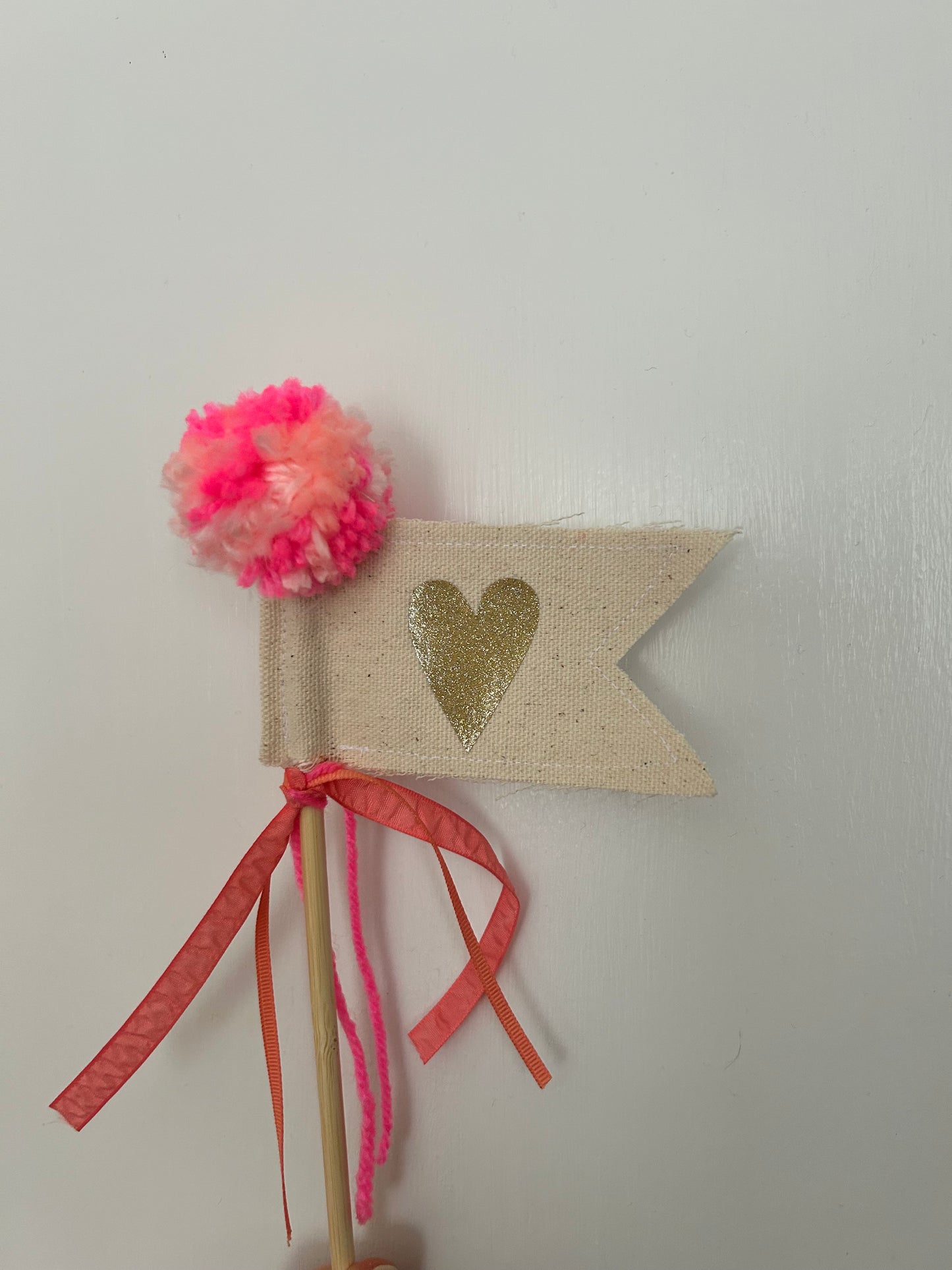 Gold Glitter Heart Wand Flag- Pennant Wand