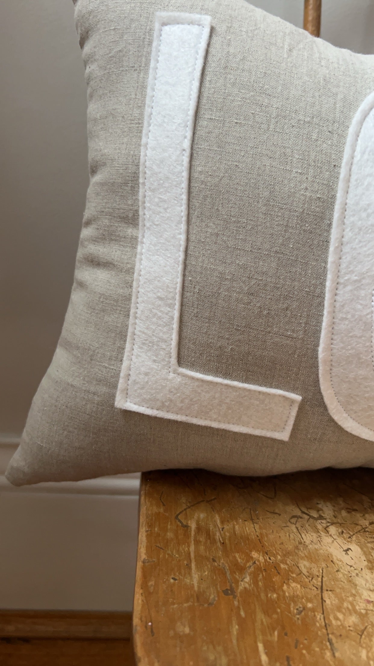 LOVE Pillow in Oatmeal Linen and White Felt