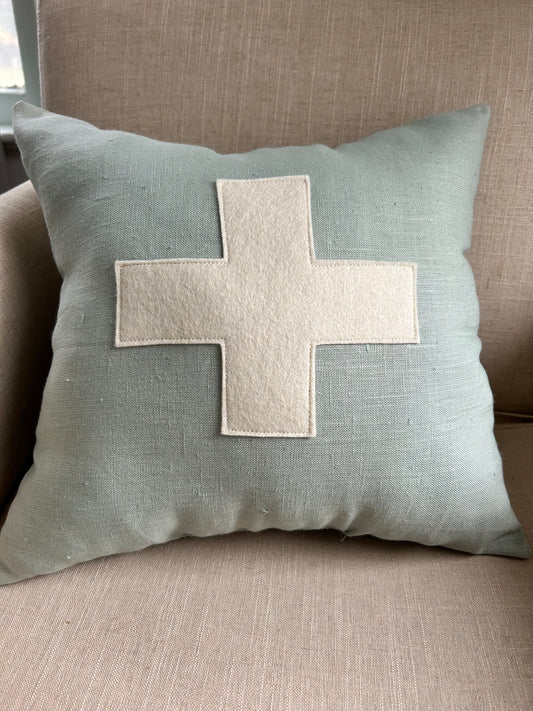 Aqua Blue and Cream Swiss Cross Pillow