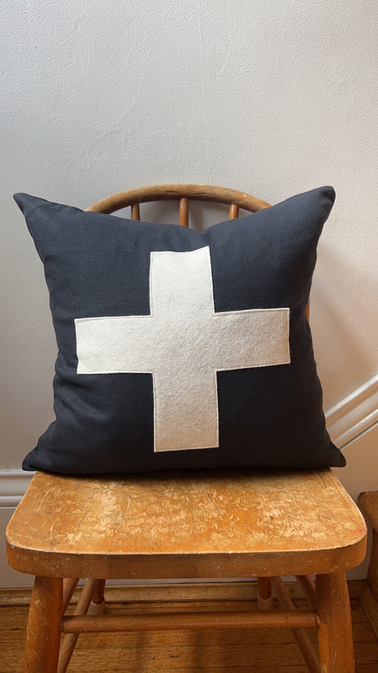 Black and White Swiss Cross Pillow Cover- 16x16 inches