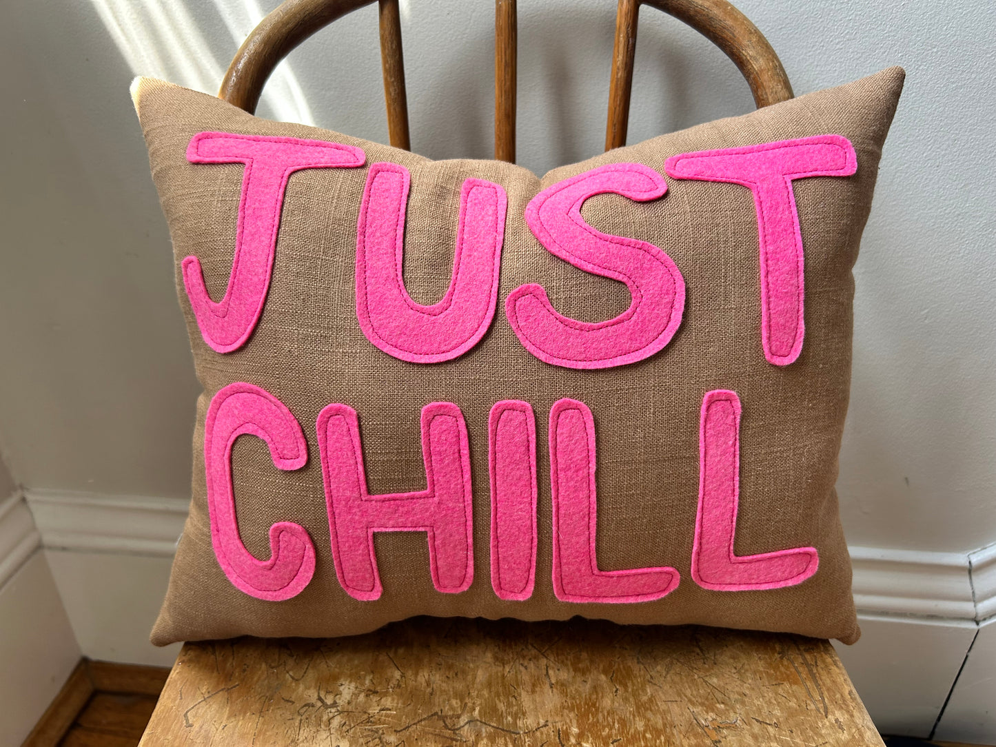 JUST CHILL Pillow in Chocolate Brown and Hot Pink