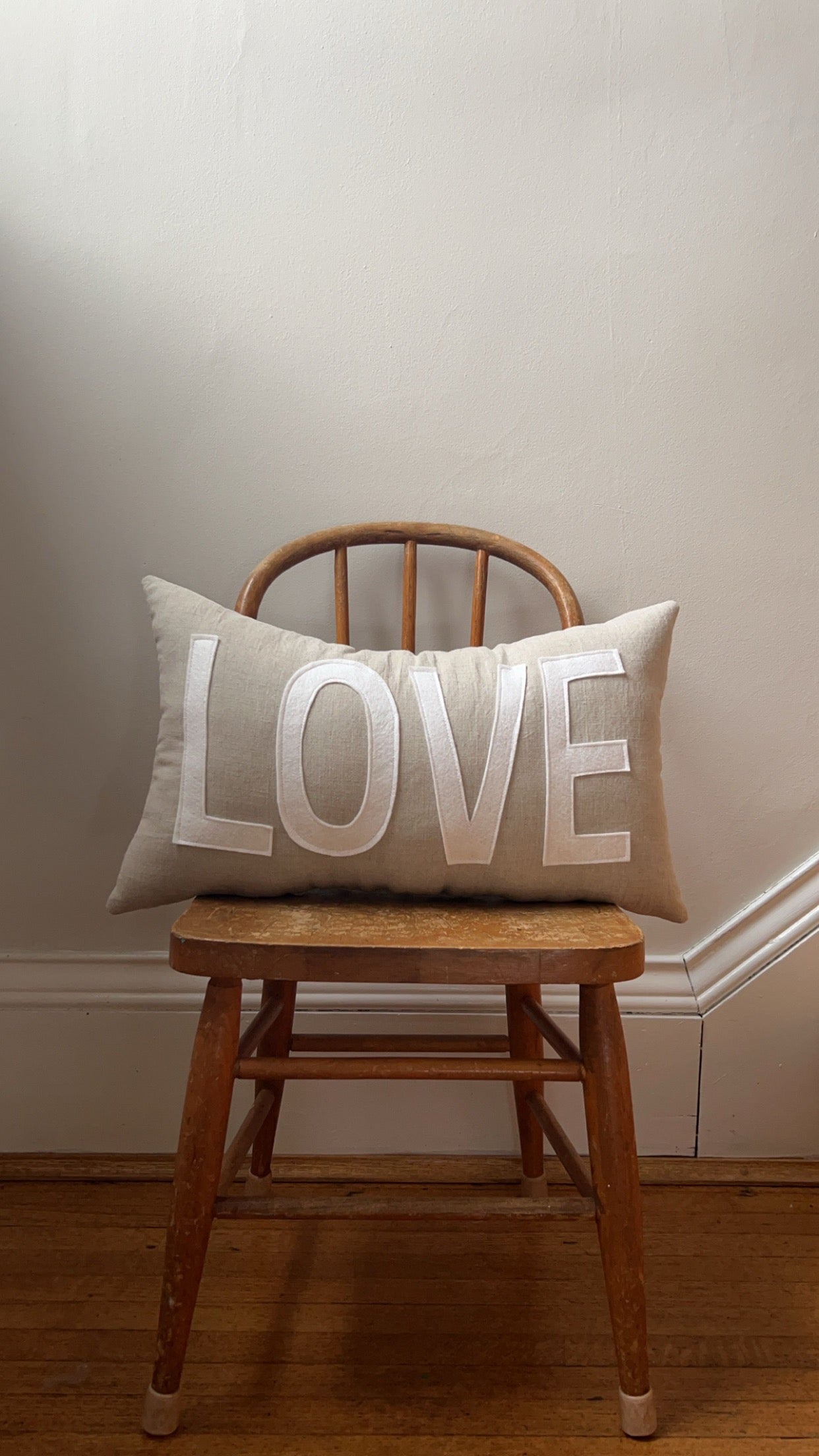 LOVE Pillow in Oatmeal Linen and White Felt