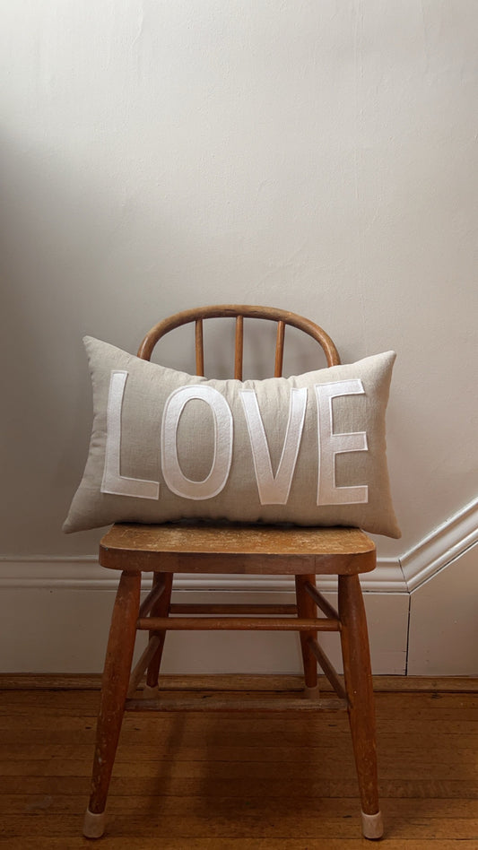 LOVE Pillow in Oatmeal Linen and White Felt