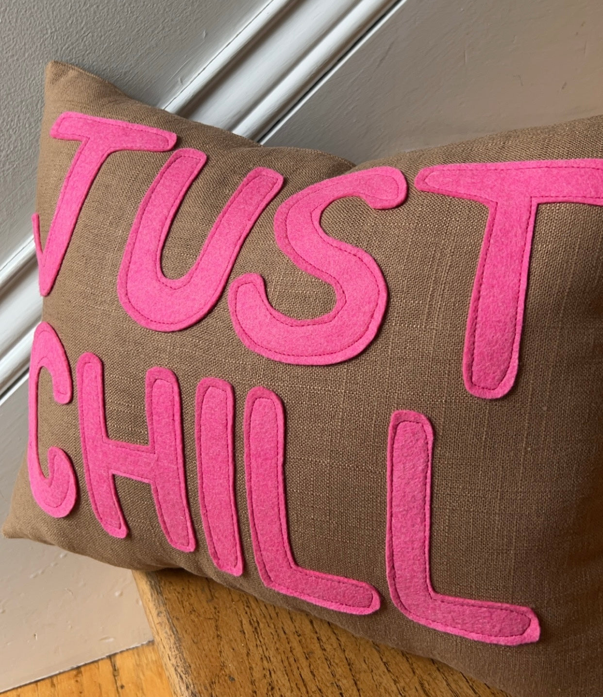 JUST CHILL Pillow in Chocolate Brown and Hot Pink