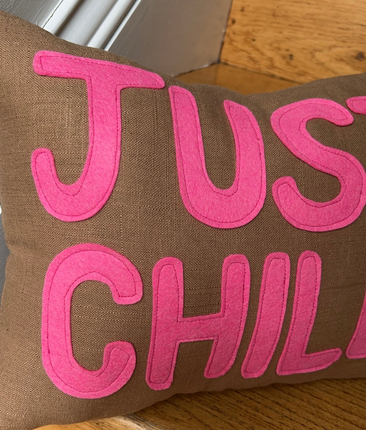 JUST CHILL Pillow in Chocolate Brown and Hot Pink