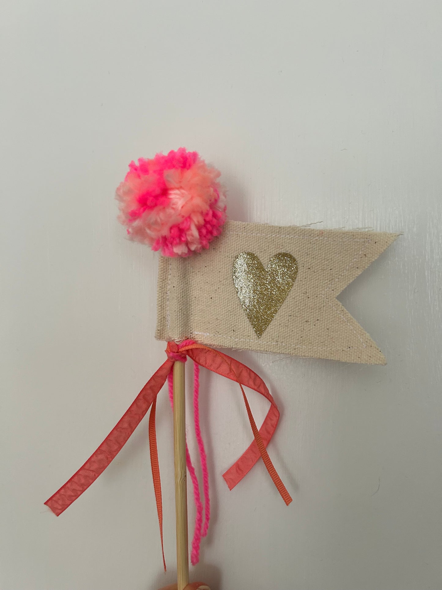 Gold Glitter Heart Wand Flag- Pennant Wand