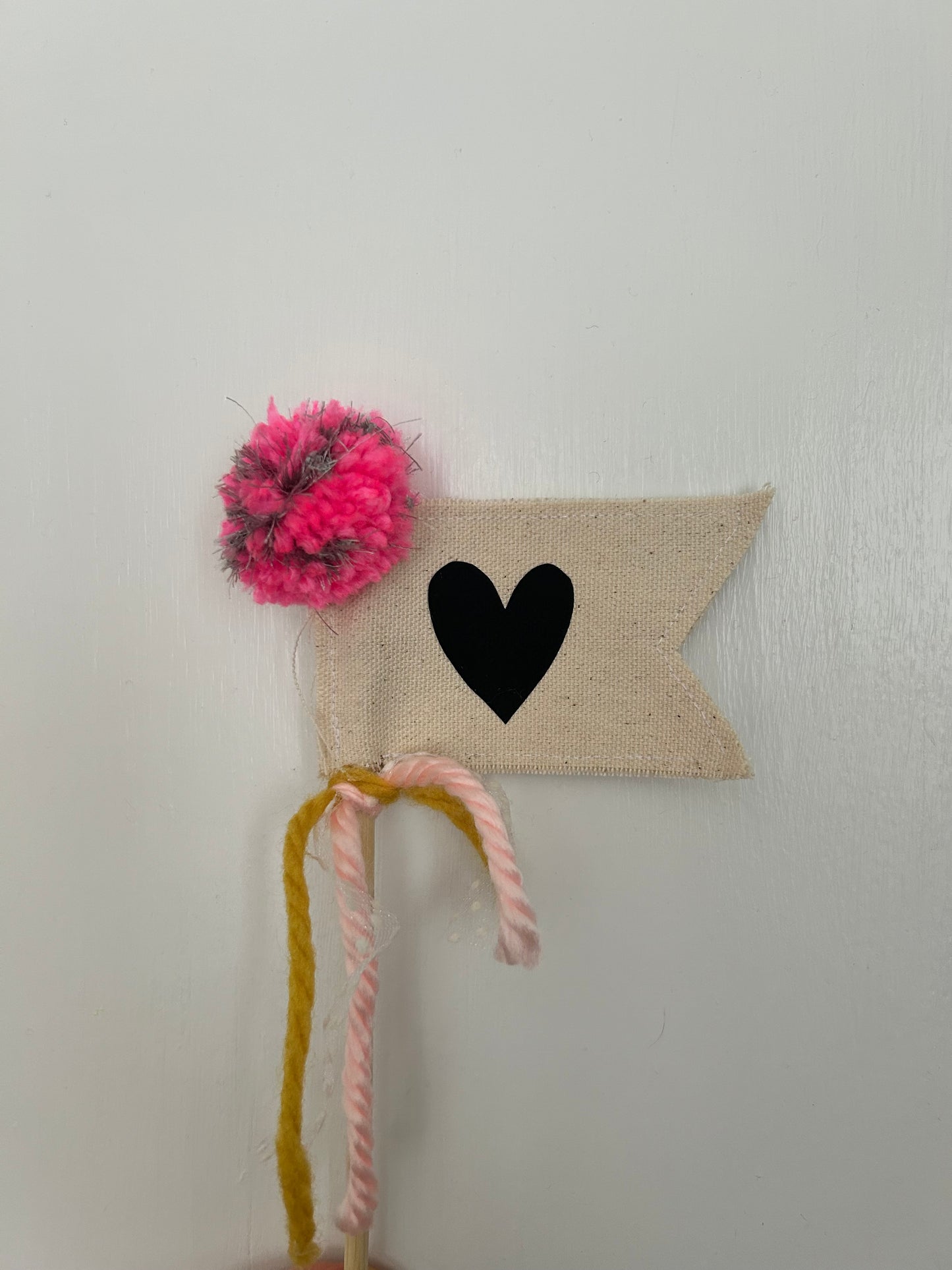 Black Heart Valentines Day Wand / Flag- Pennant Wand