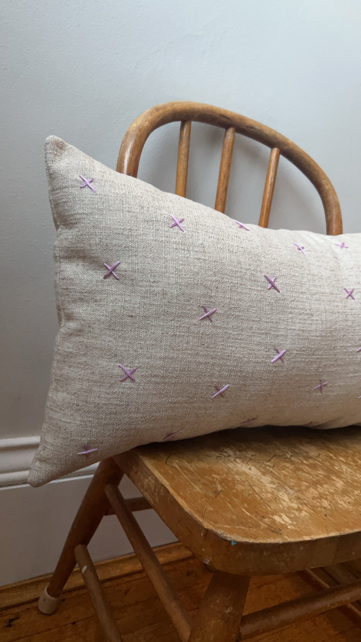 Lavender Swiss Cross “X” Pillow on Linen