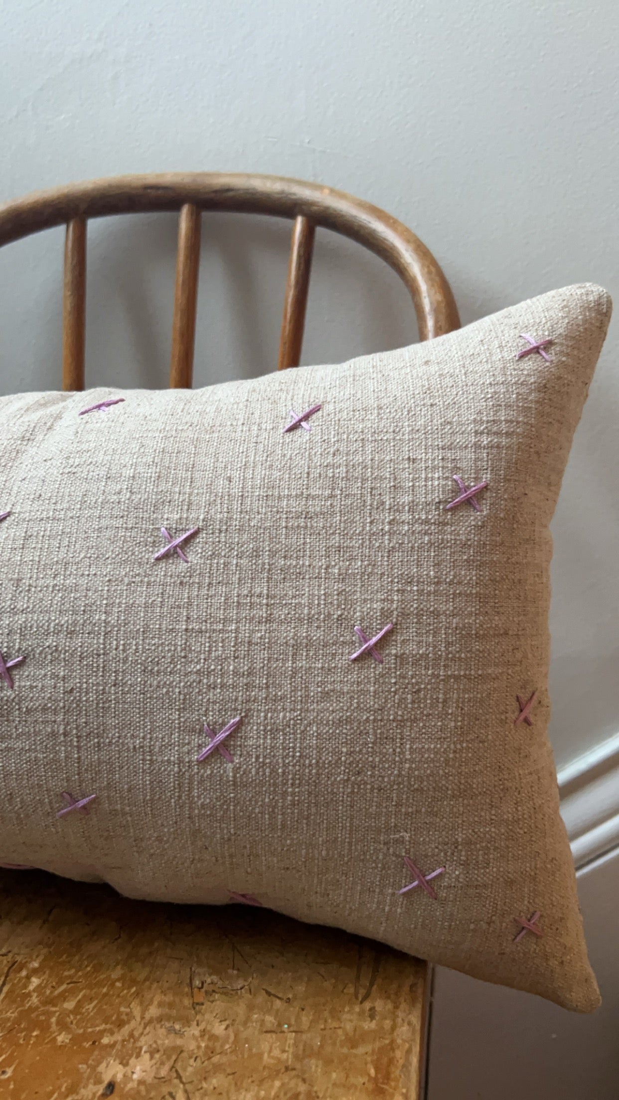 Lavender Swiss Cross “X” Pillow on Linen