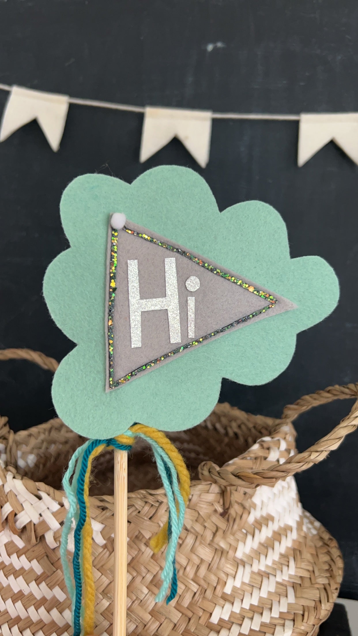 Mint Green and Gray Glitter Cake Topper- Tabletop Decoration