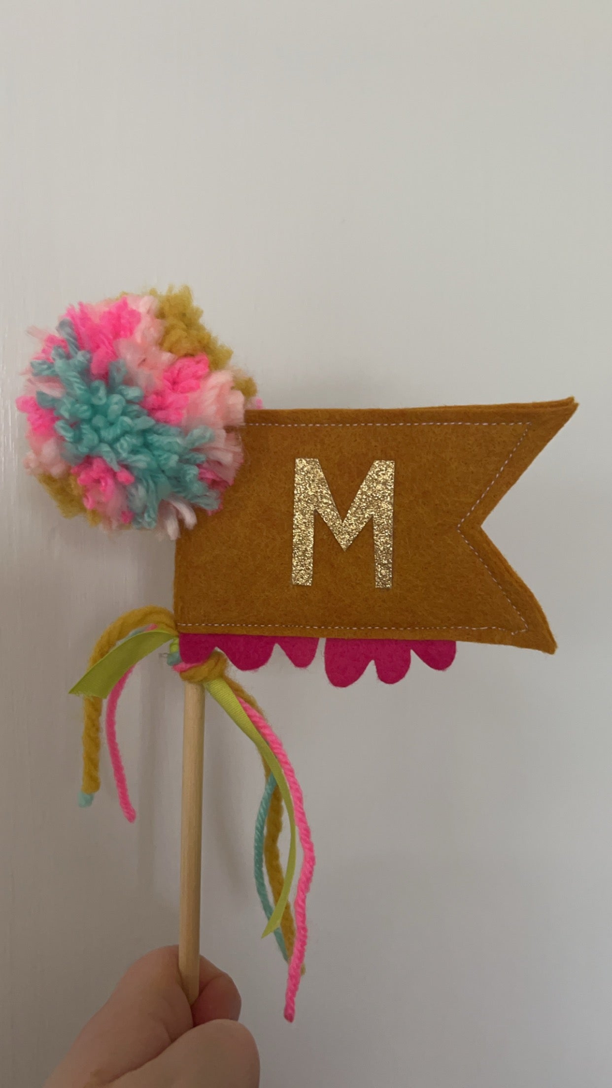 M Initial Monogram Party Flag Wand- Cake Topper- Photo Prop - Make it Custom!