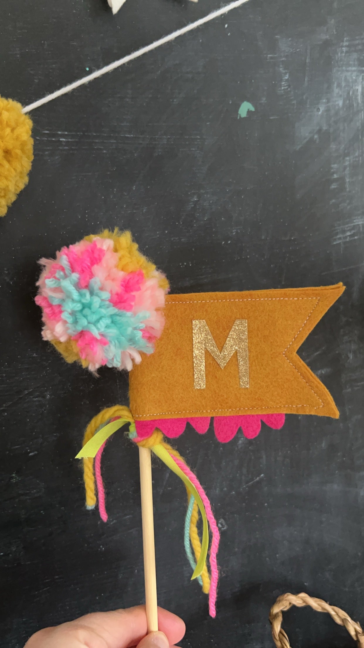 M Initial Monogram Party Flag Wand- Cake Topper- Photo Prop - Make it Custom!