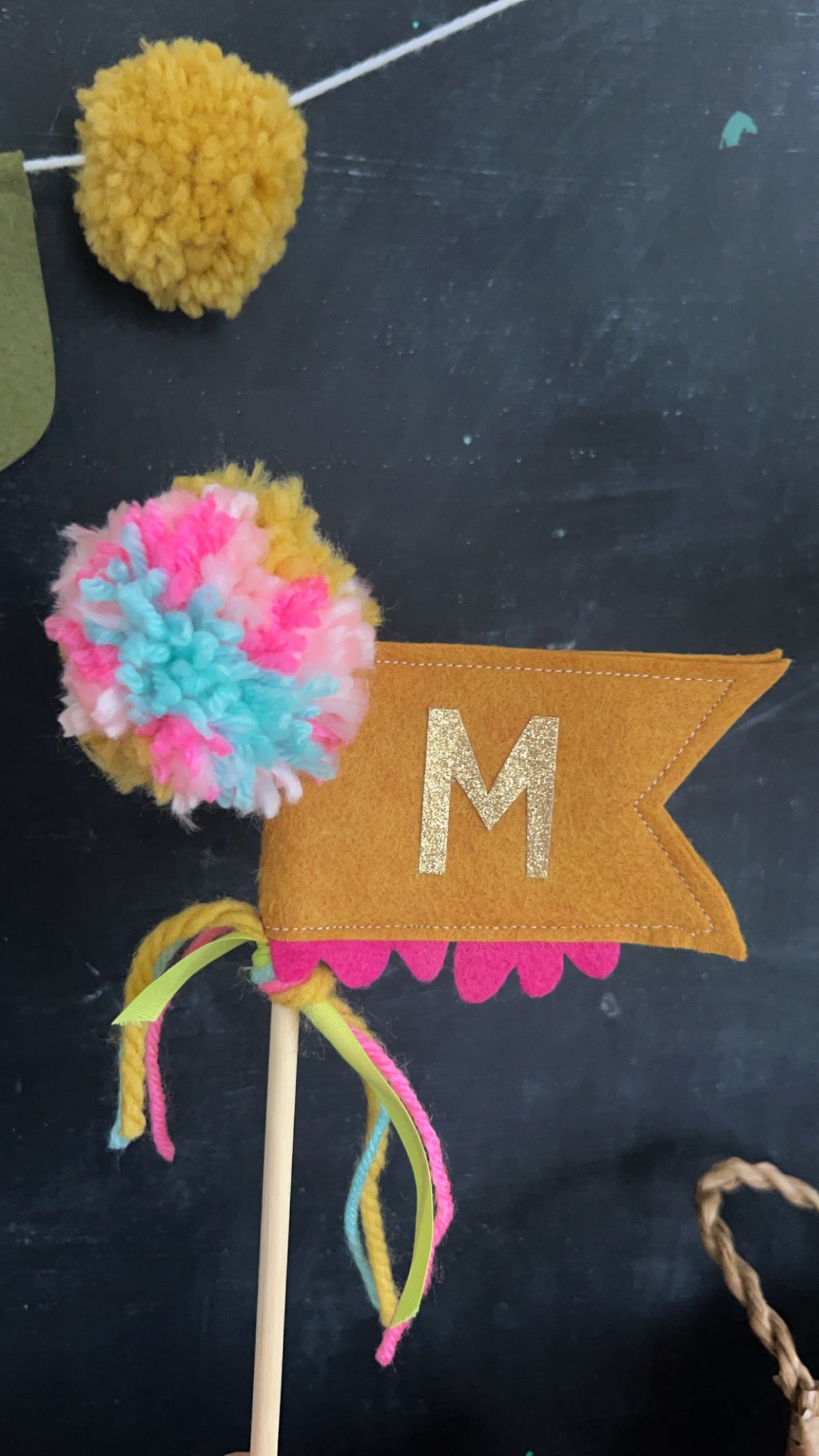 M Initial Monogram Party Flag Wand- Cake Topper- Photo Prop - Make it Custom!