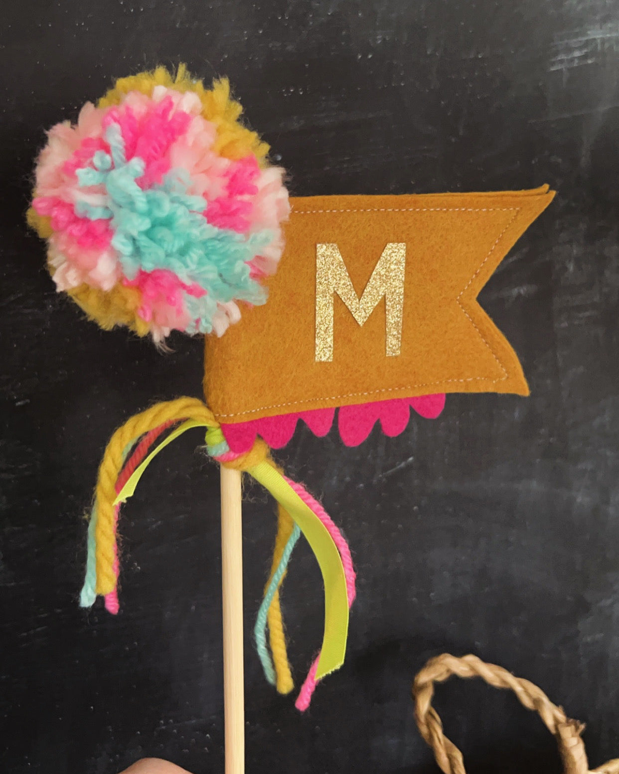 M Initial Monogram Party Flag Wand- Cake Topper- Photo Prop - Make it Custom!