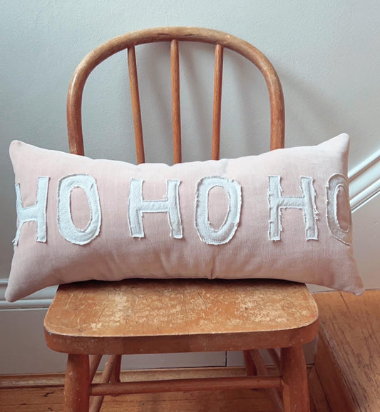 HO HO HO Christmas Pillow in Pink Velvet and Linen