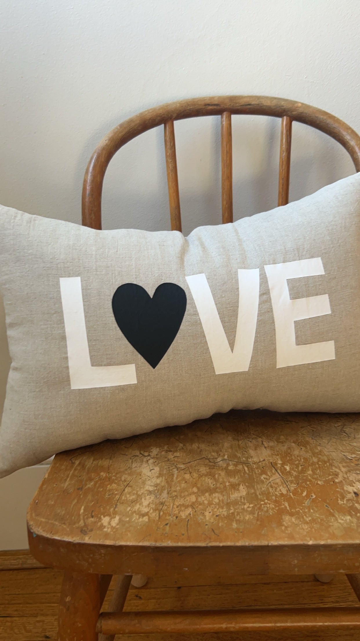 Black Heart Love Pillow on Oatmeal Linen