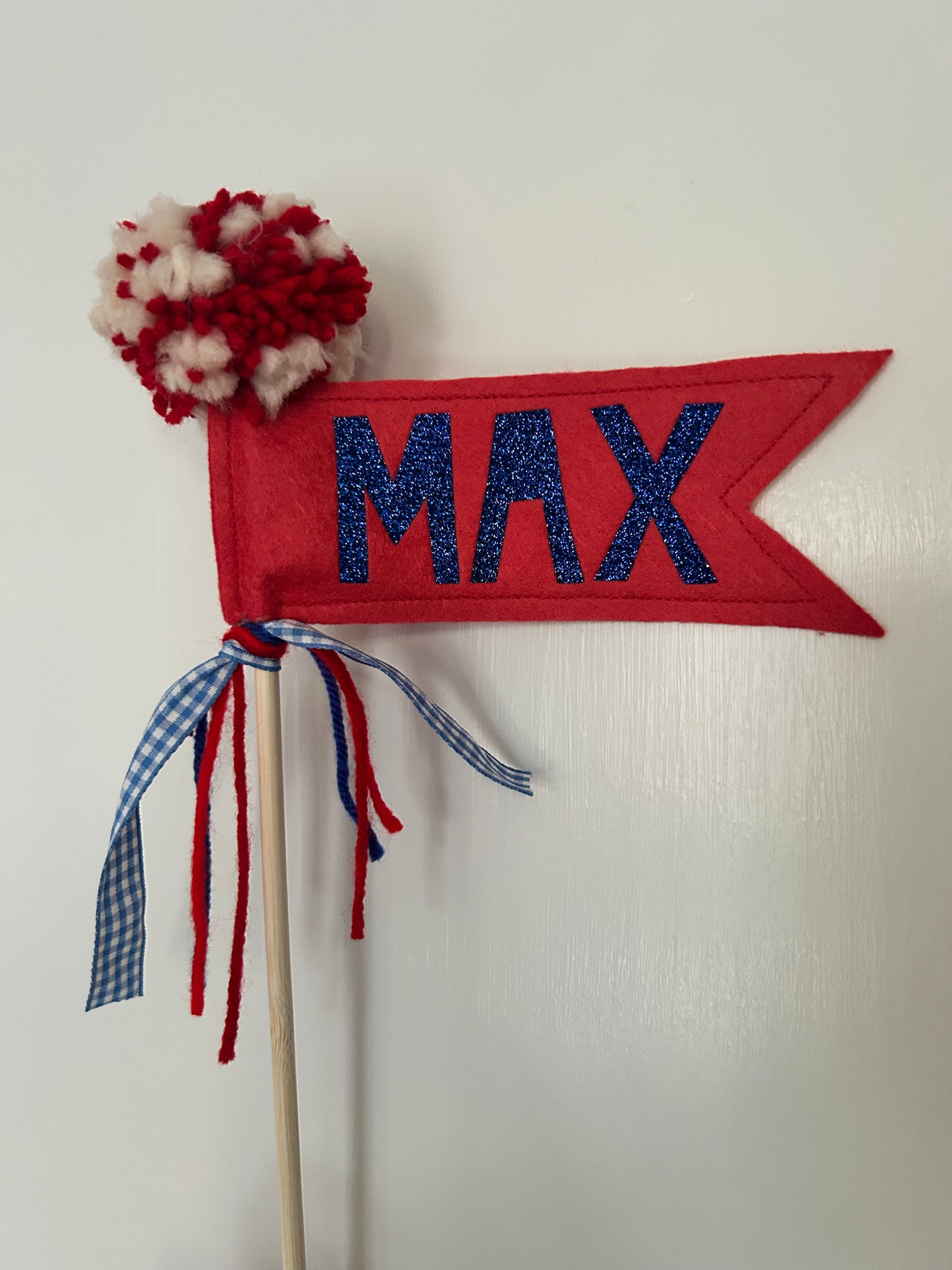 Cutsom Name Flag- MAX- Customizable- Red and Blue- Cake Topper- Photo Prop