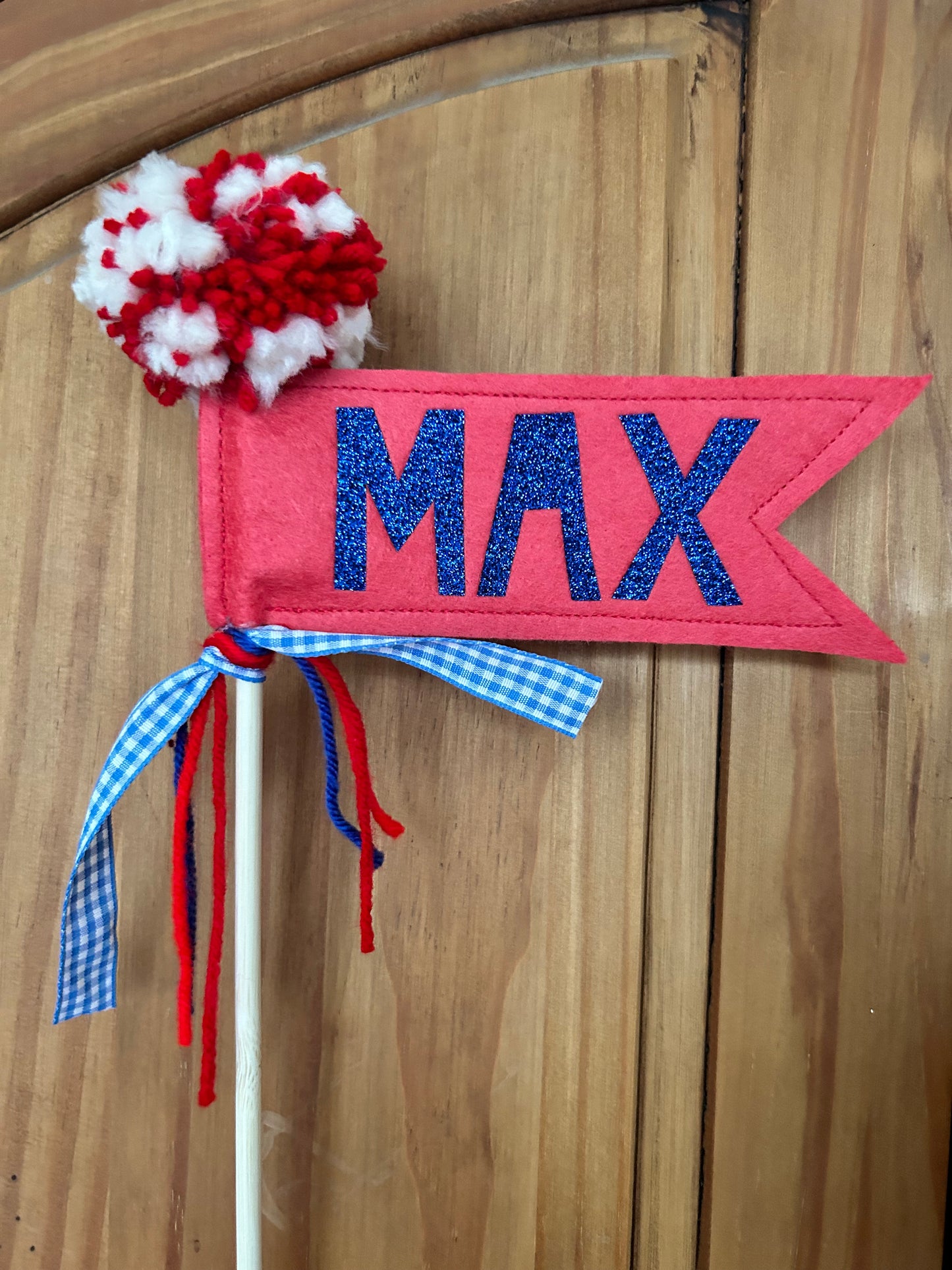 Cutsom Name Flag- MAX- Customizable- Red and Blue- Cake Topper- Photo Prop